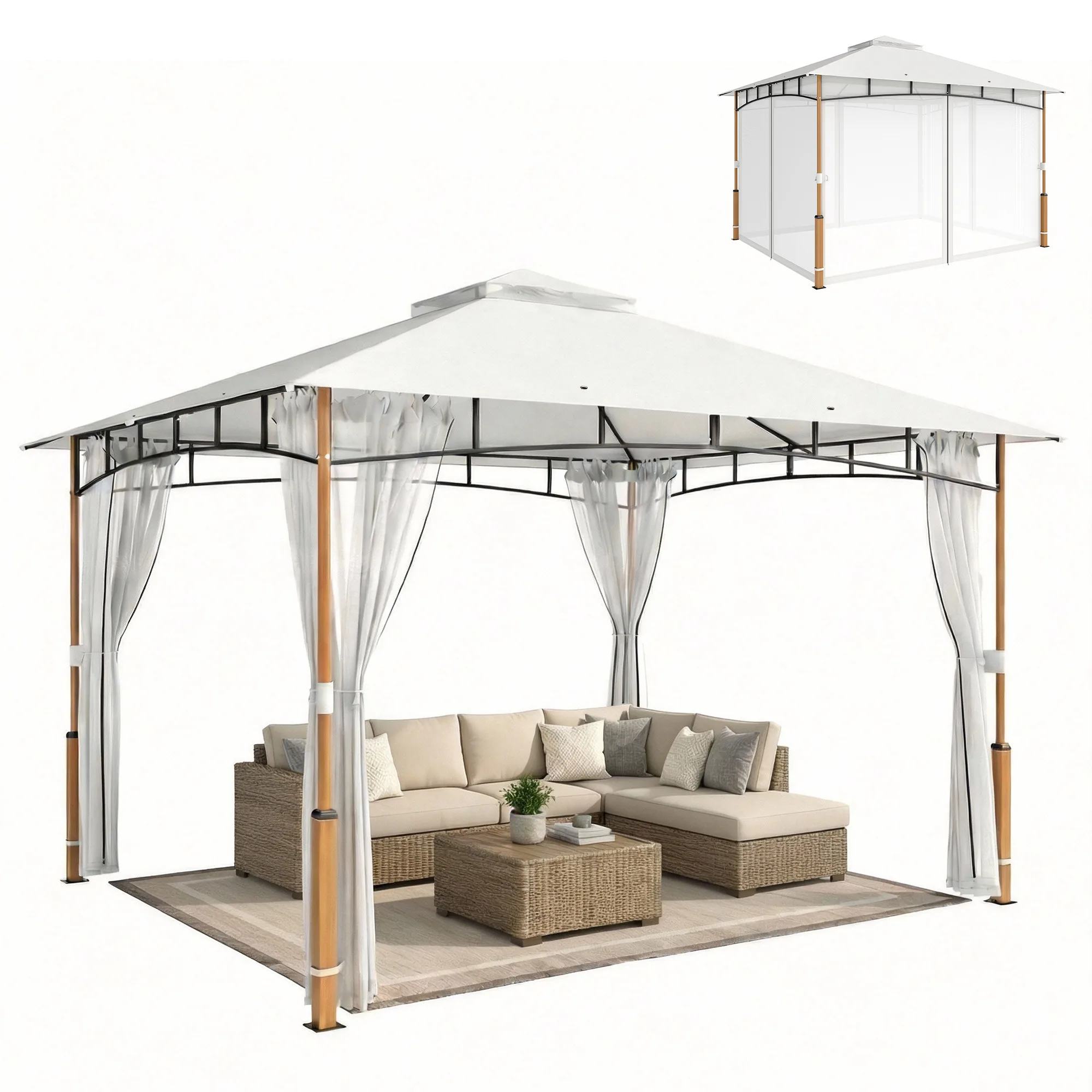 Outsunny Cenador para Jardín 3x3,6 m con Doble Techo Paredes de Malla