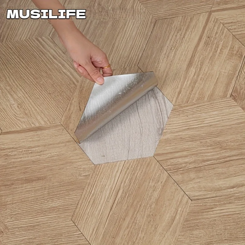 

Hexagonal Wood Grain Self-adhesive Floor Sticker for Living Room Bedroom Waterproof Non-Slip Peel and Stick Wallpaper Home Decor