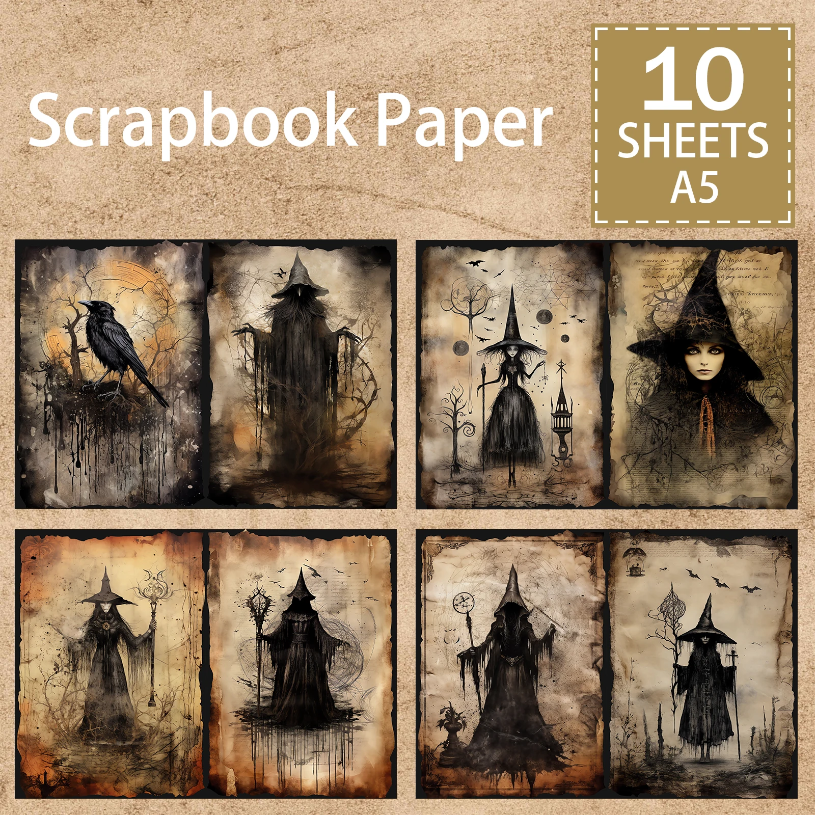 10 Sheets A5 Size Halloween Dark Gothic Wizard Background Vintage Grunge Journal Planning Scrapbooking