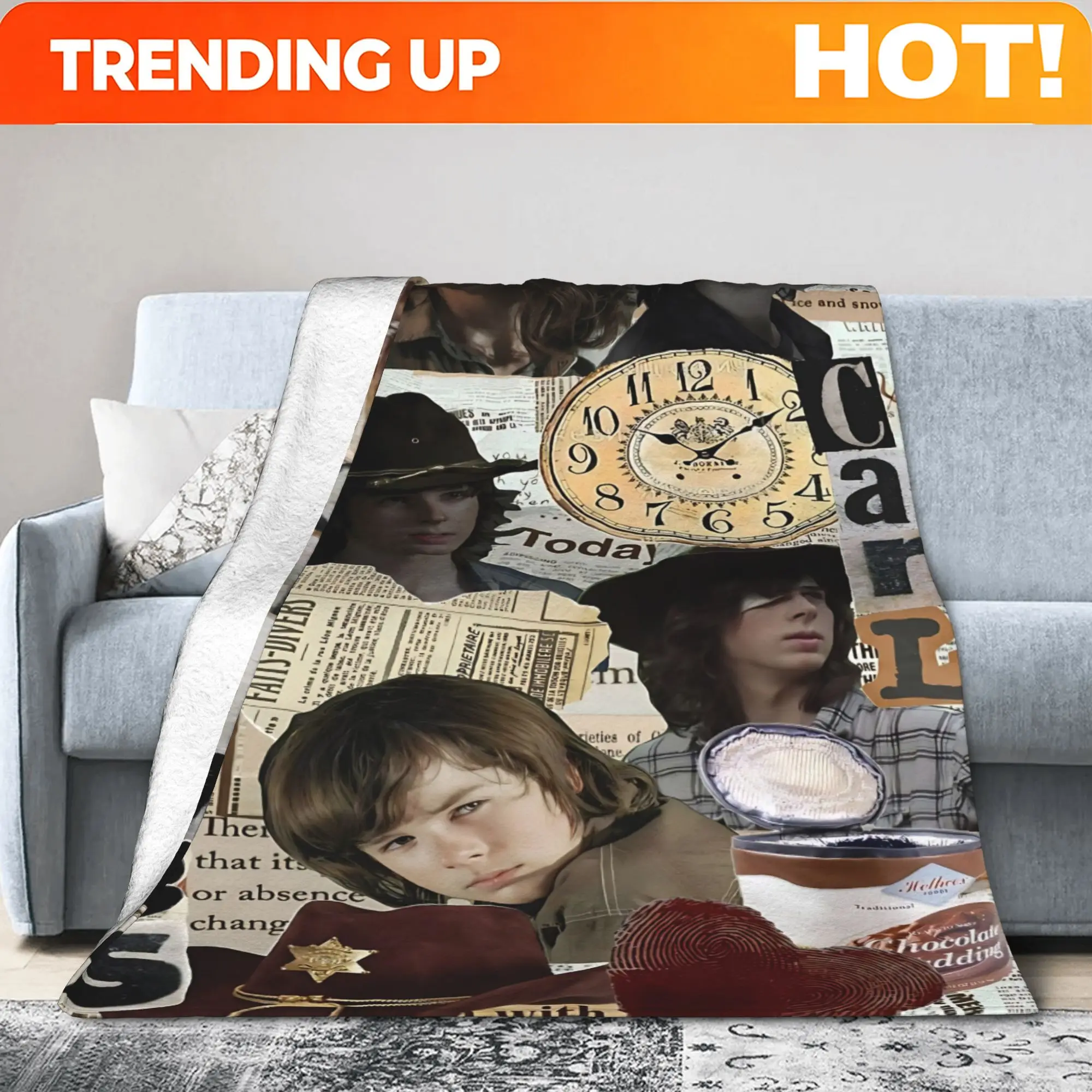 Customize Ultra-Soft Flannel Blanket, Themed Carl Grimes Collage Blanket, Super Soft, Warm for Autumn And Winter, Lightweight, C