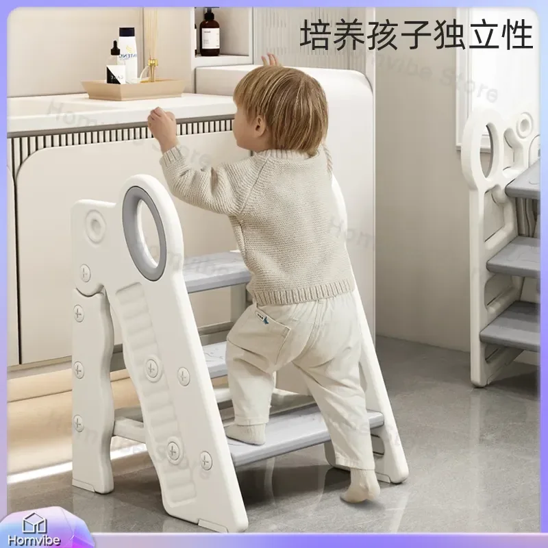 Foldable Kids Step Stool Baby Wash Hand Foot Pedal Heightened Children Toddler Learning Tower Kitchen Bathroom Safety Chair