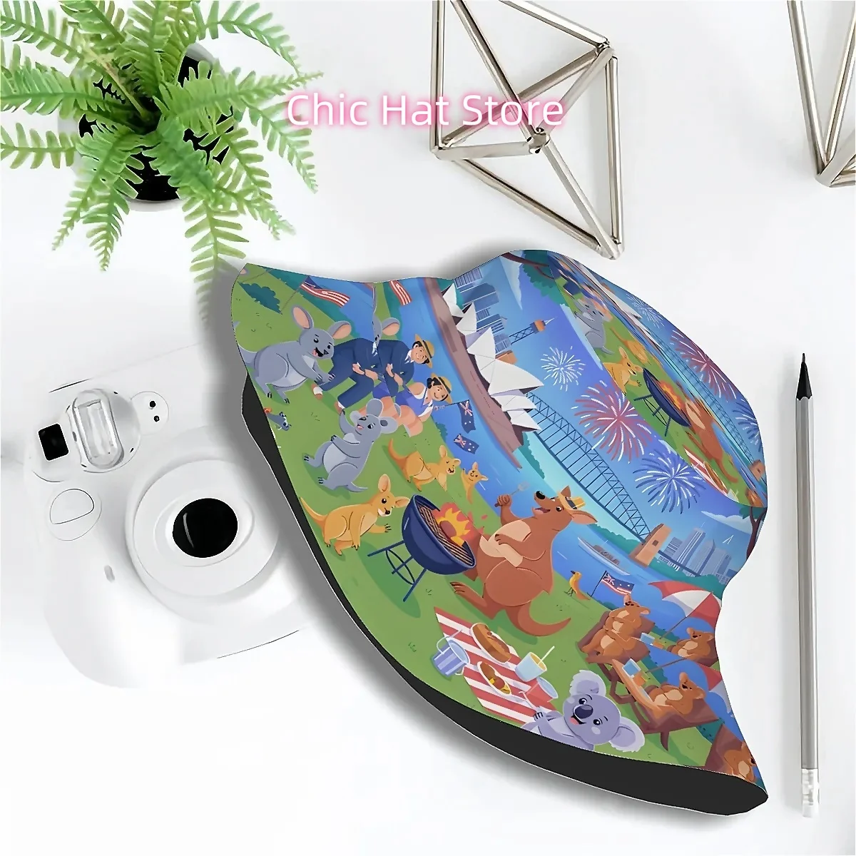 Unisex Printed Fisherman Hat a Design Inspired by Australia Day, Koalas, Kangaroos, And at The Sydney Opera