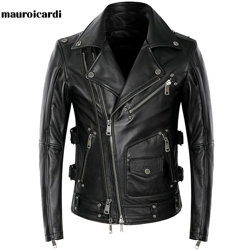 Mauroicardi-Chaqueta de motorista de cuero Pu para hombre, chaqueta de manga larga con cremallera, ropa de talla grande 5xl, color negro, para primavera y otoño, 2022