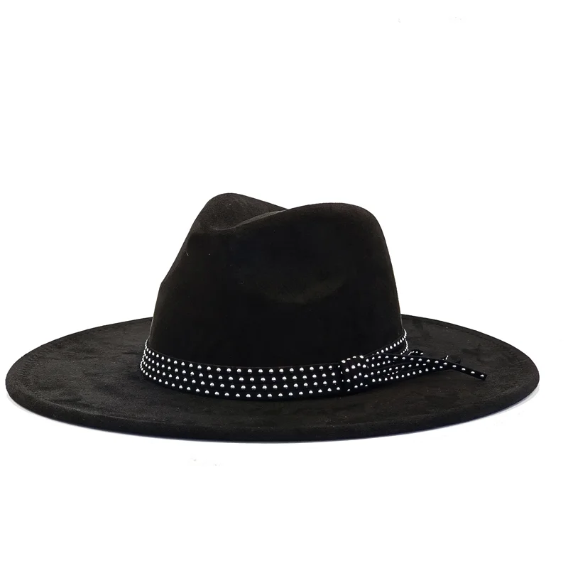 

Four rope suede hat metal accessories Panama hat with knitted tie waist ornaments men and women jazz top hat 2025 new style