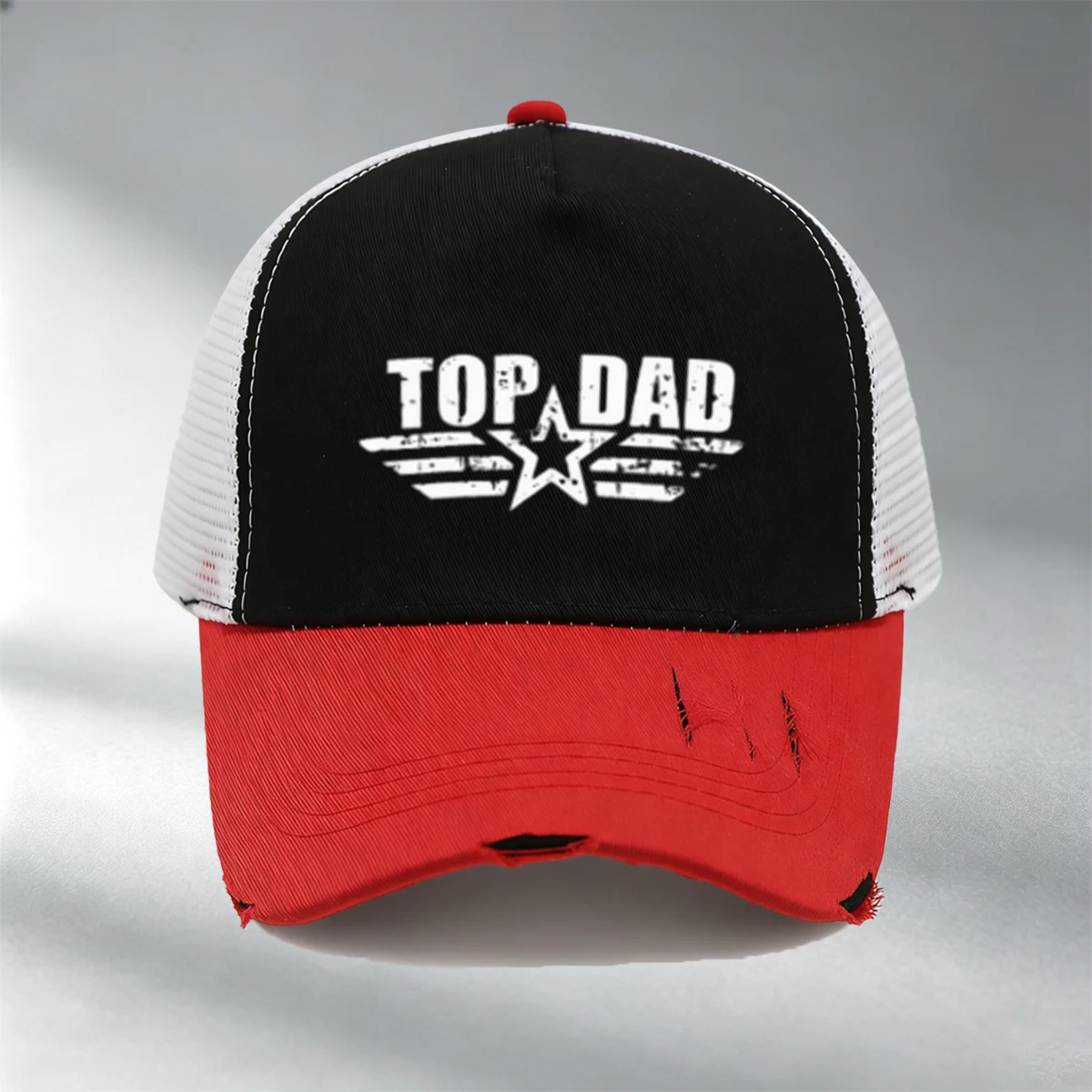 Unisex Mesh Breathable Baseball Cap/'TOP DAD'Print Trucker Hat/Retro Tear Design/Versatile Adjustable, Fit For Outdoors