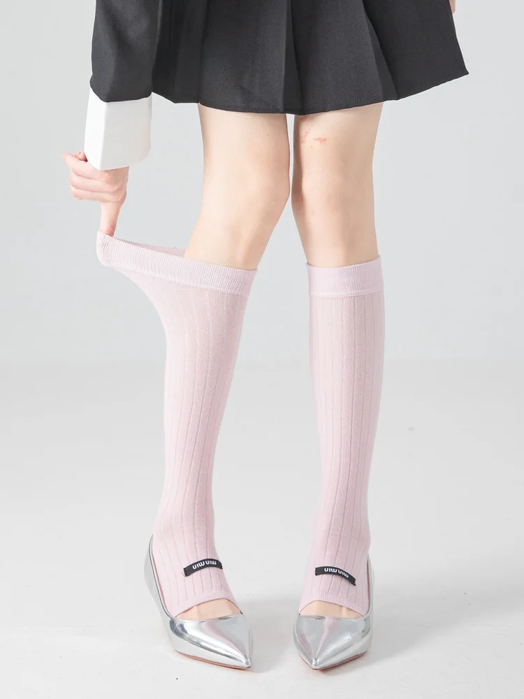 

Pink Mid-Calf Sos Spring Summer Miu Sle f-length Crion Slimming Trendy Crystal Dora Women's Stoings