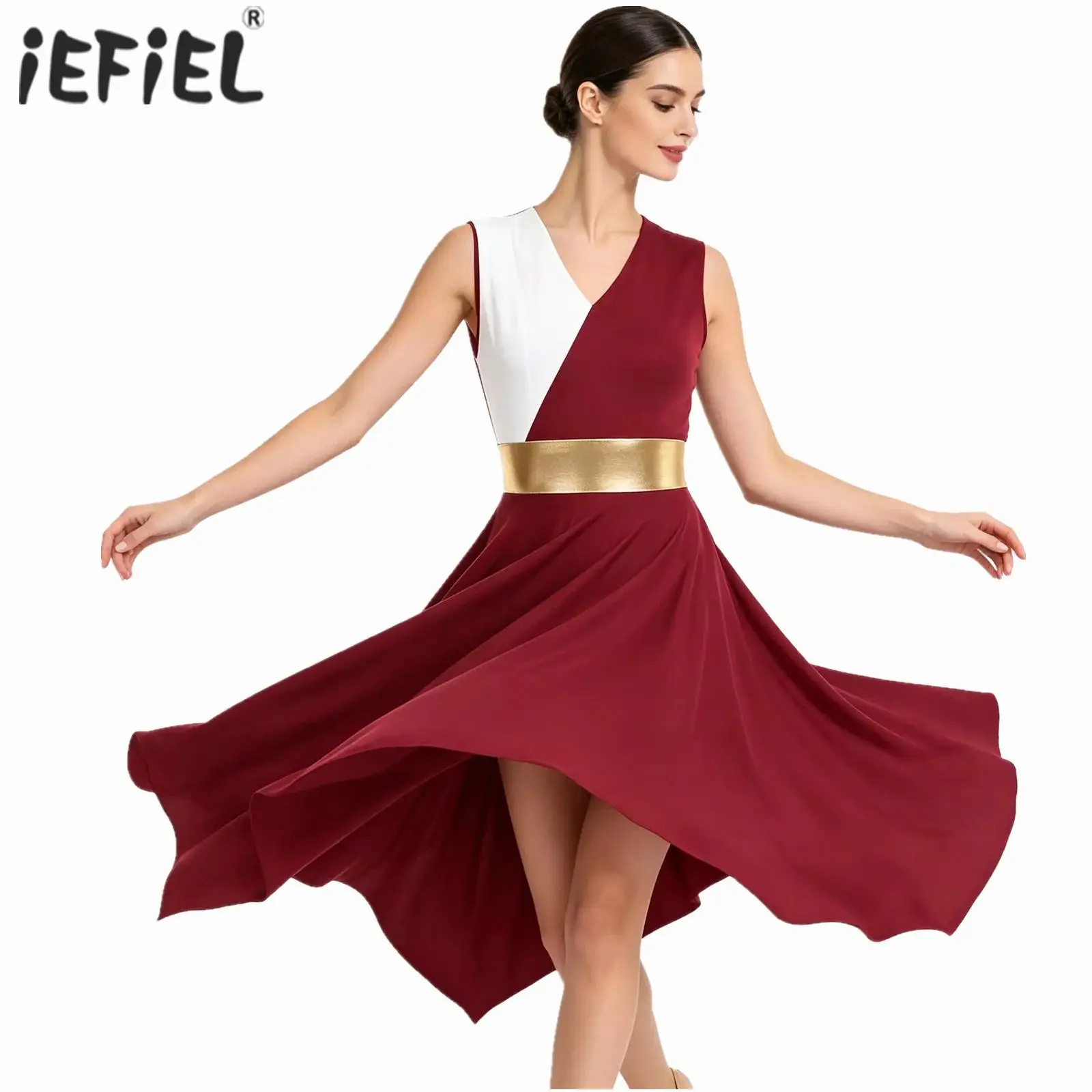 Womens Gymnastics Ballet Lyrical Christian Dance Prom Party Dress V Neck Irregular Hem Modern Liturgical Praise Dance Costume