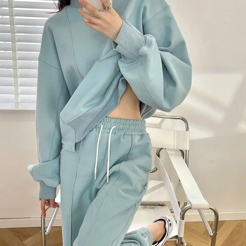 Sportswear Suit Womens Spring Autumn 2024 New Loose Korean Design Casual Pullover Sweatshirts And Sweatpants Two-piece Set Women