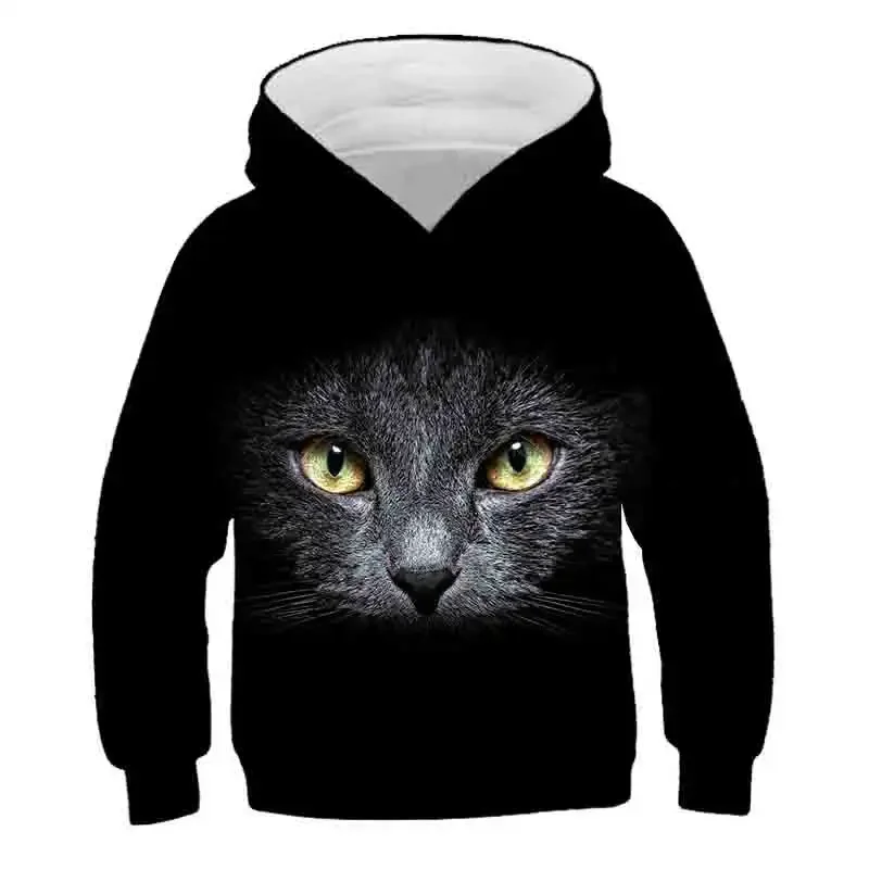 2023 New Boys Girls Cute Cat 3D Print Hoodie Children Hooded Pullover Sweatshirt Fashion Child Hoodies Kids Casual Tops Clothing