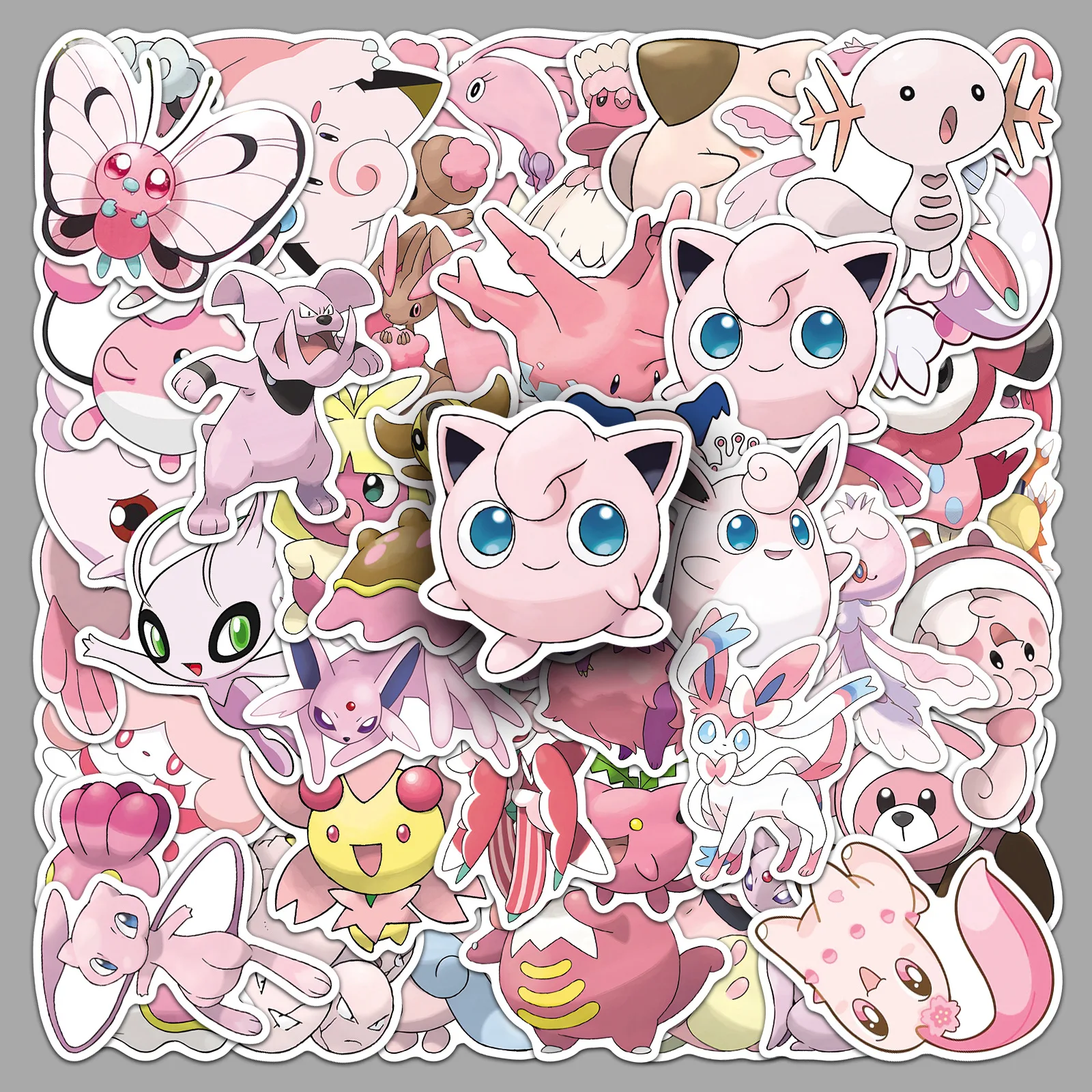50PCS Pink Pokemon Stickers Cute Sylveon Jigglypuff Cartoon Toys Laptop Phone Guitar Car Bike Decoration Graffiti Decals
