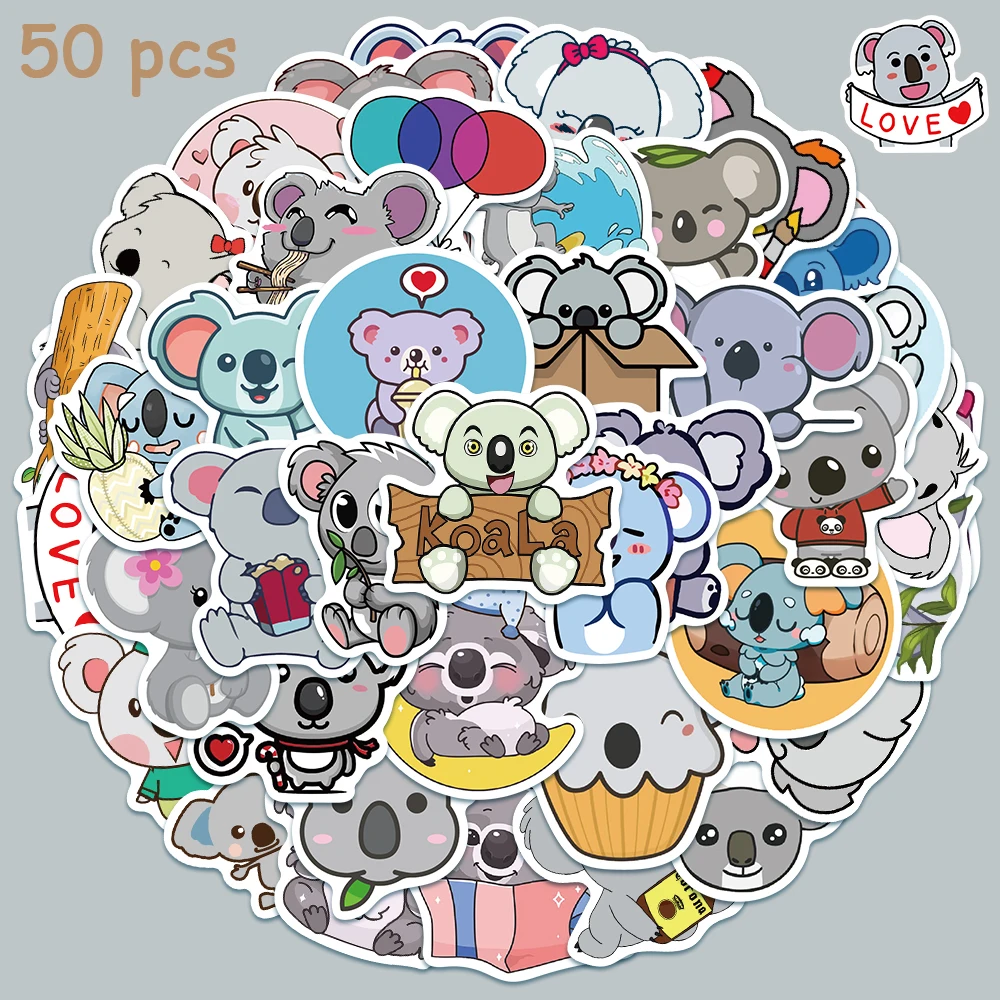 

50pcs Cute Koala Animal Stickers For Kids Toy Laptop Guitar Skateboards Luggage Notebook Stationery Stickers Decals