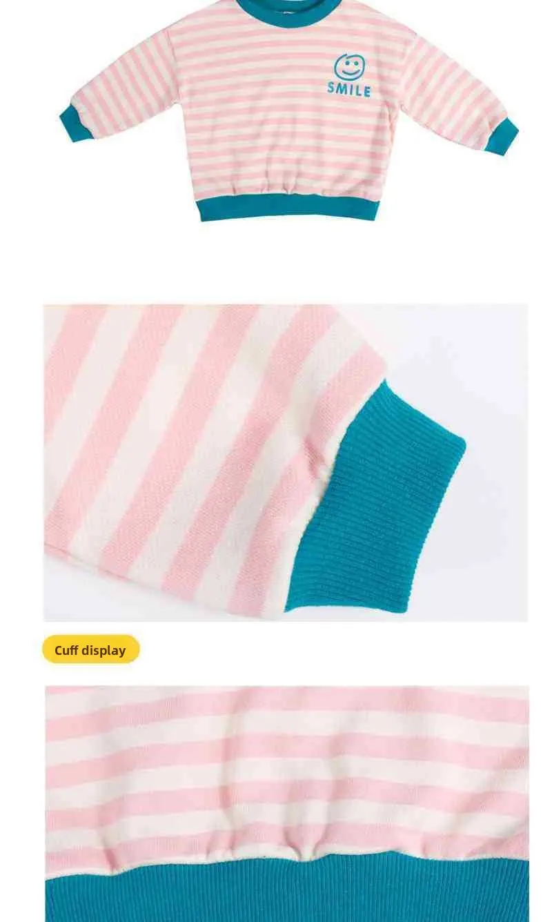 2026 Mädchen Langarm Gestreiftes Oberteil Frühling Herbst Locker Sitzendes T-Shirt Sweatshirt Hybrid Atmungsaktiv Bequem Dünner Stoff Kleinkinder – Detail 14