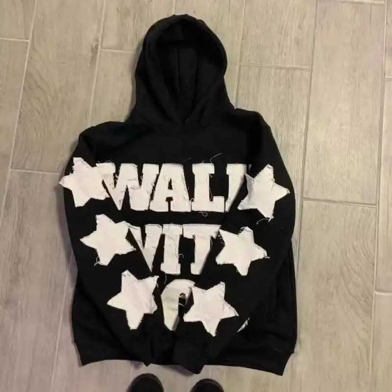 힙합 스타 빅 레터 패치워크 후드티 남성용 Y2K 스트리트웨어 폴리에스터 롱 슬리브 루즈핏 후드티