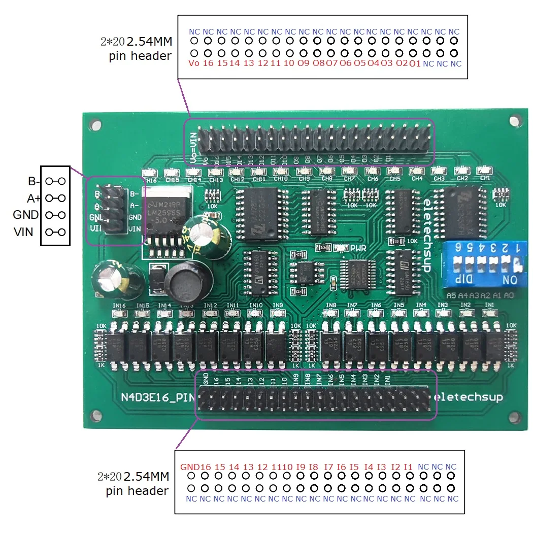 16-Channel Remote Control Module for DC 12V 24V RS485 IO Port - Modbus RTU Switch Board for Relay Control