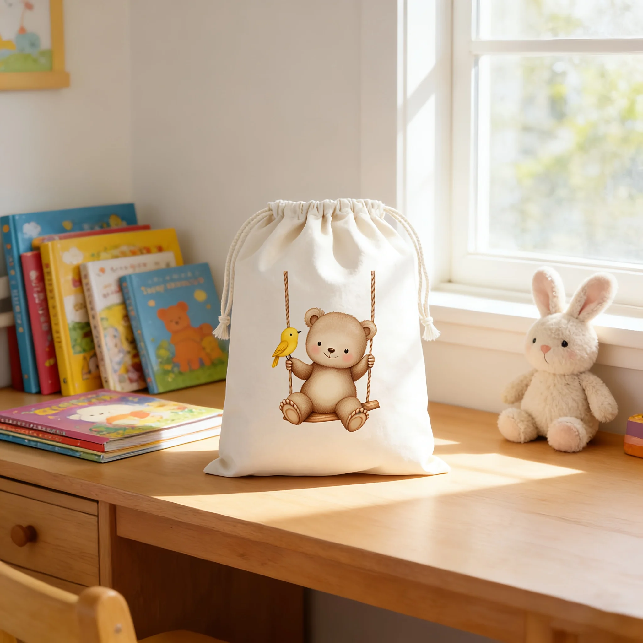 Personalized Custom Swing Bear Canvas Drawstring Bag Thick Canvas Drawstring Closure Suitable Gifts for Best Friends Birthday