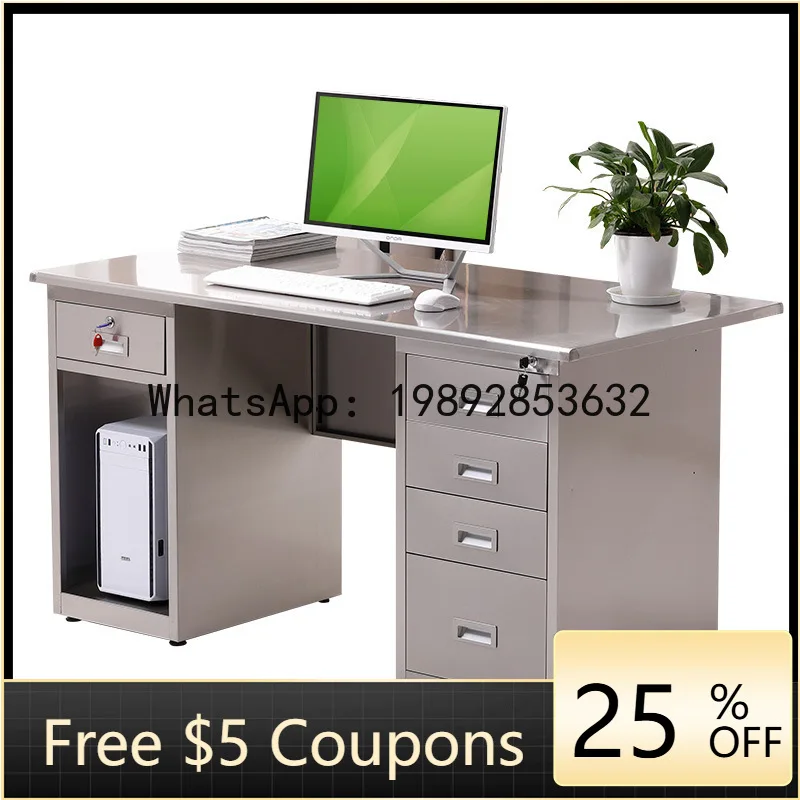 Z6  Stainless Steel Computer Desk Financial Office Desk Home Single Writing Desk with Drawer and Lock