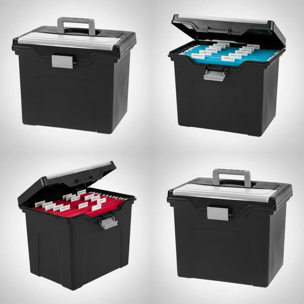 

Водонепроницаемый запираемый ящик-органайзер для файлов с крышкой, портативная ручка для хранения офисных документов, 4 шт., черный