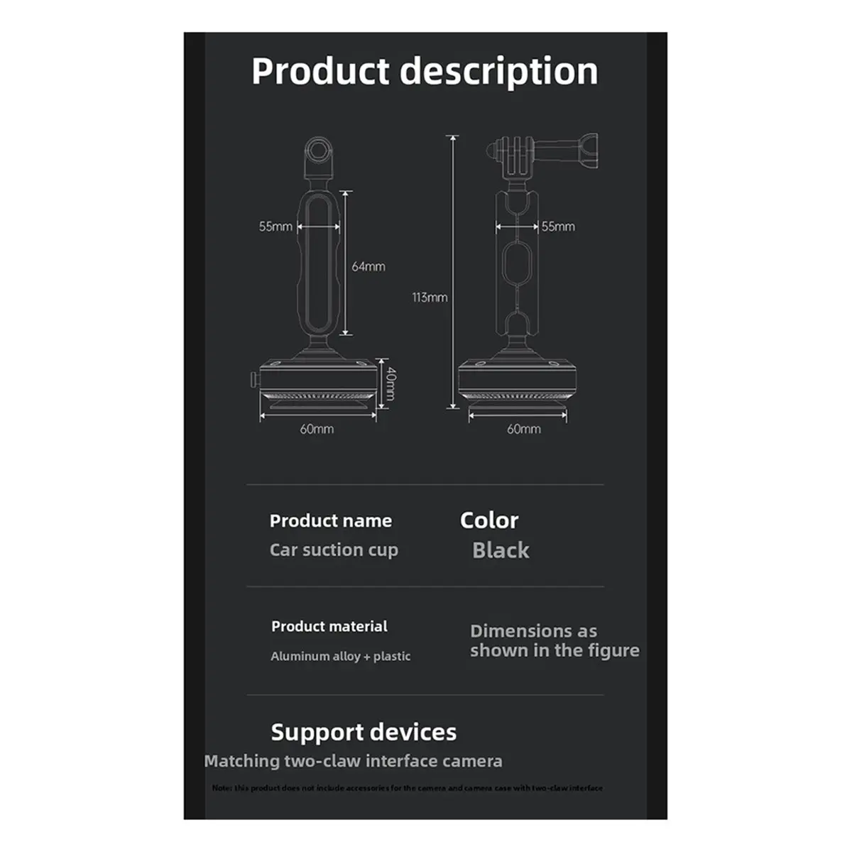 A14G Electric Vacuum Adsorption Car Camera Holder Aluminum Alloy Car Mount for Action 5 Pro/4 GoPro13/12 Pro