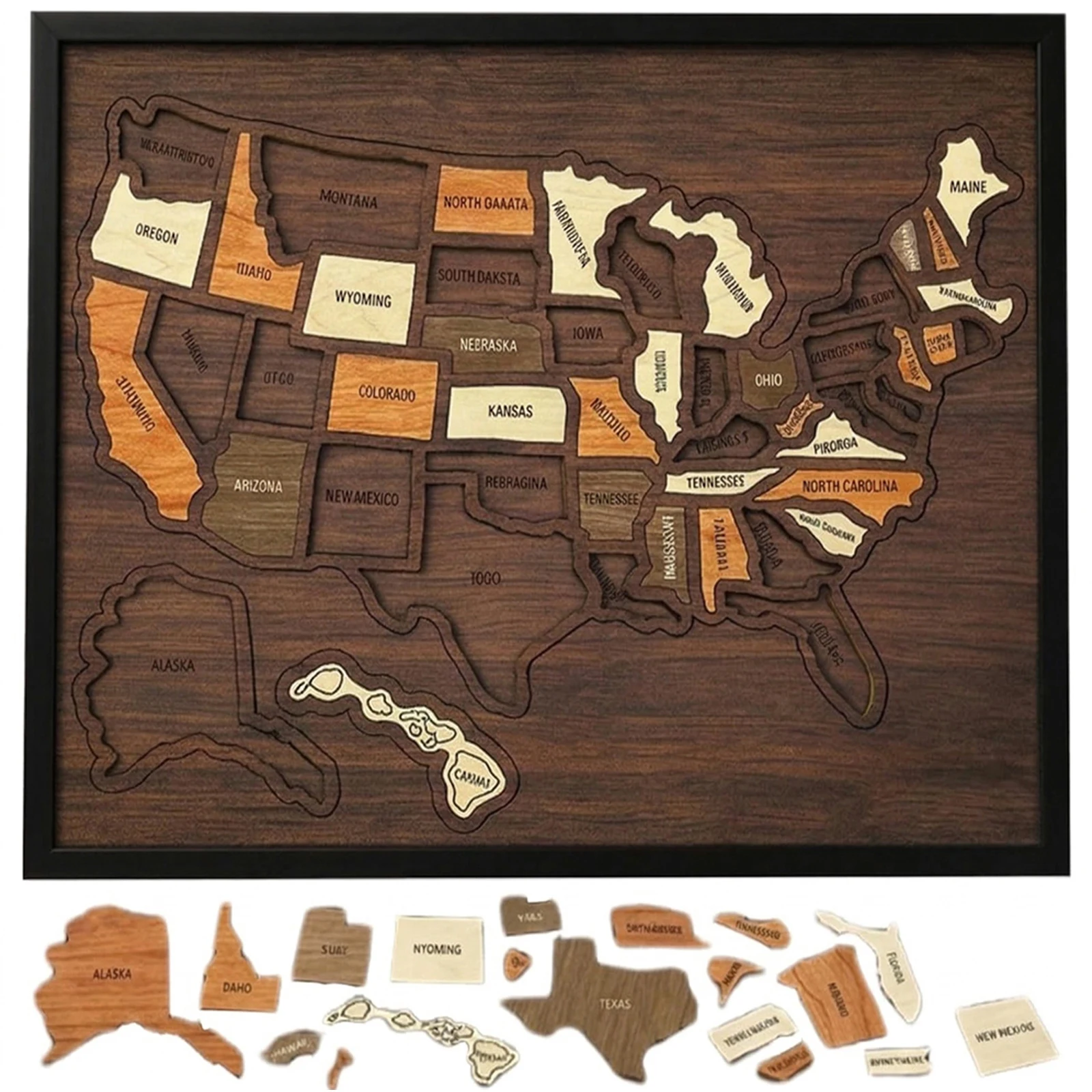 Cork Board USA Travel Map with with Elements Sticker & Pins, 12 X 10Inch, Map of United States, Perfect for Couples and Families
