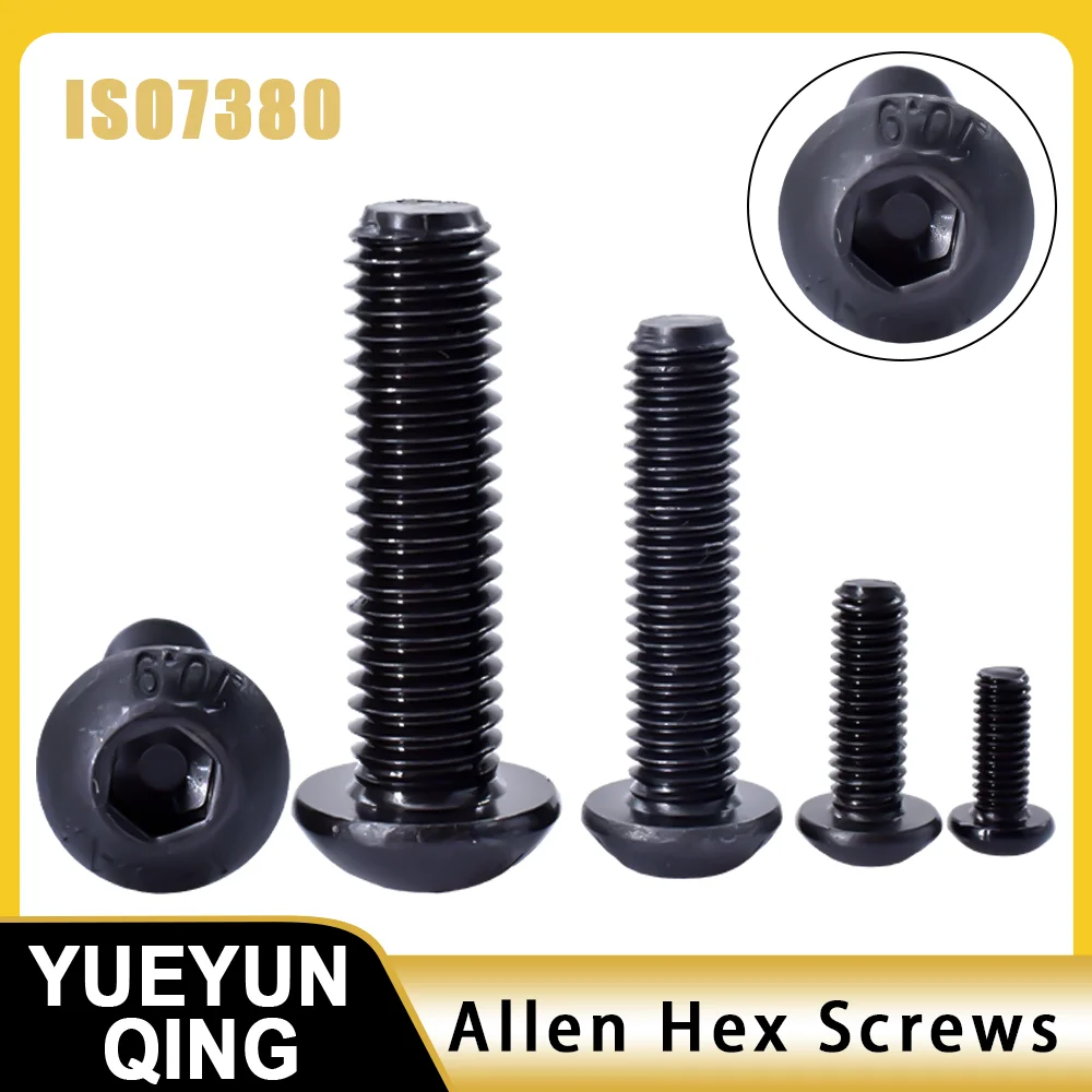 5-150pcs ISO7380  Black Grade10.9 Round Head Hex Socket Screws M2 M2.5 M3 M4 M5 M6 M8 Button Mushroom Head Allen Bolt Screw