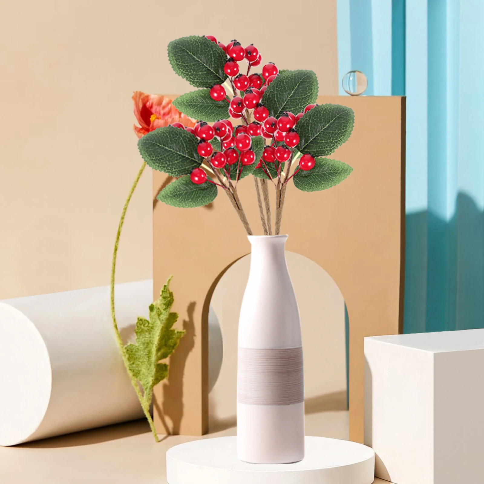 

5pcs Artificial Blueberry Stems Realistic Fake Berries For Christmas Tree Wreaths Centerpieces Holiday Decorations Indoor