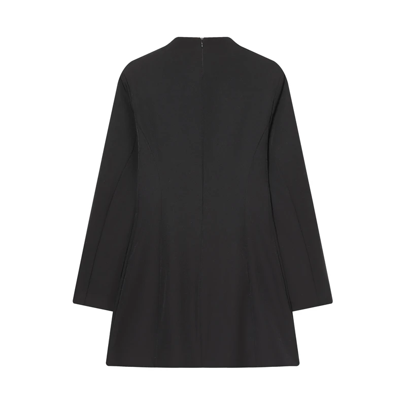 فستان نسائي قصير أسود بأكمام طويلة - فستان أنيق برقبة عالية مع تفاصيل أزرار معدنية، ملابس أنيقة للحفلات والسهرة #2