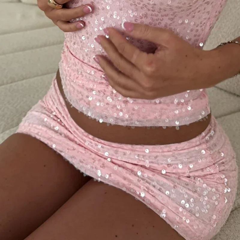 

y2k Sequined A Line Mini Skirts Casual Women Korean Fashion High Waist Harajuku Slim Streetwear Kawaii Short Skirts