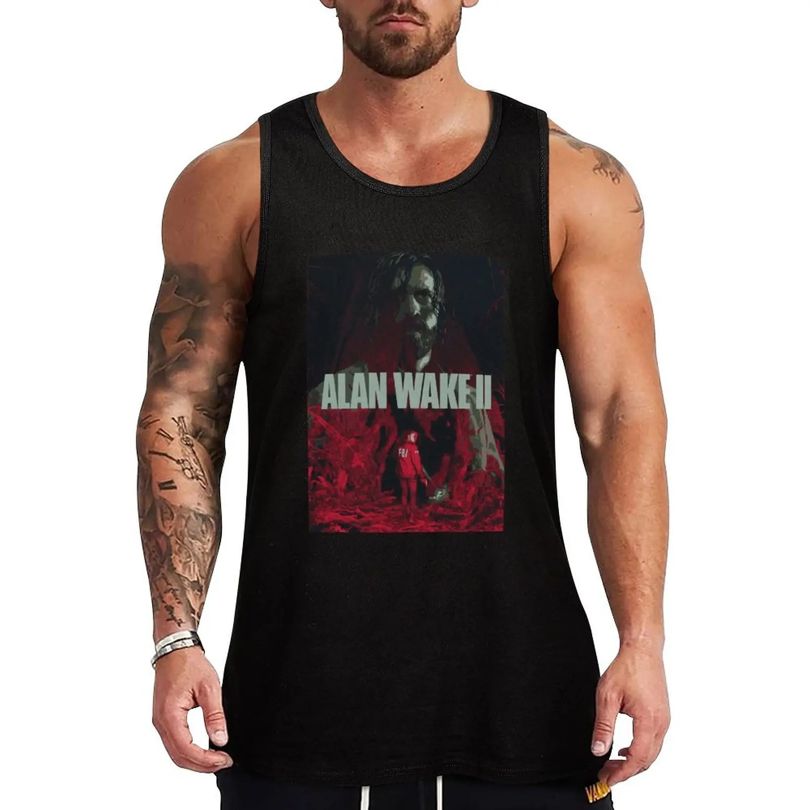 

Alan Wake II Vector Game Poster Tank Top bodybuilding men anime T-shirt Men's gym sleeveless man shirts