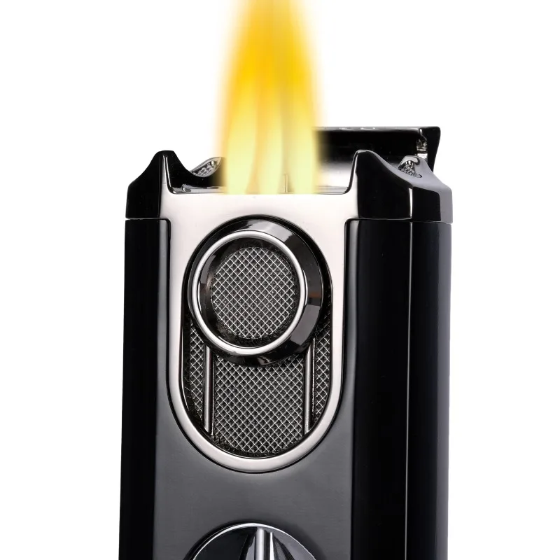 

New high-end fashion strong three-flame cigar lighter, multi-function V-shaped cigar cutter lighter thickened and durable daily