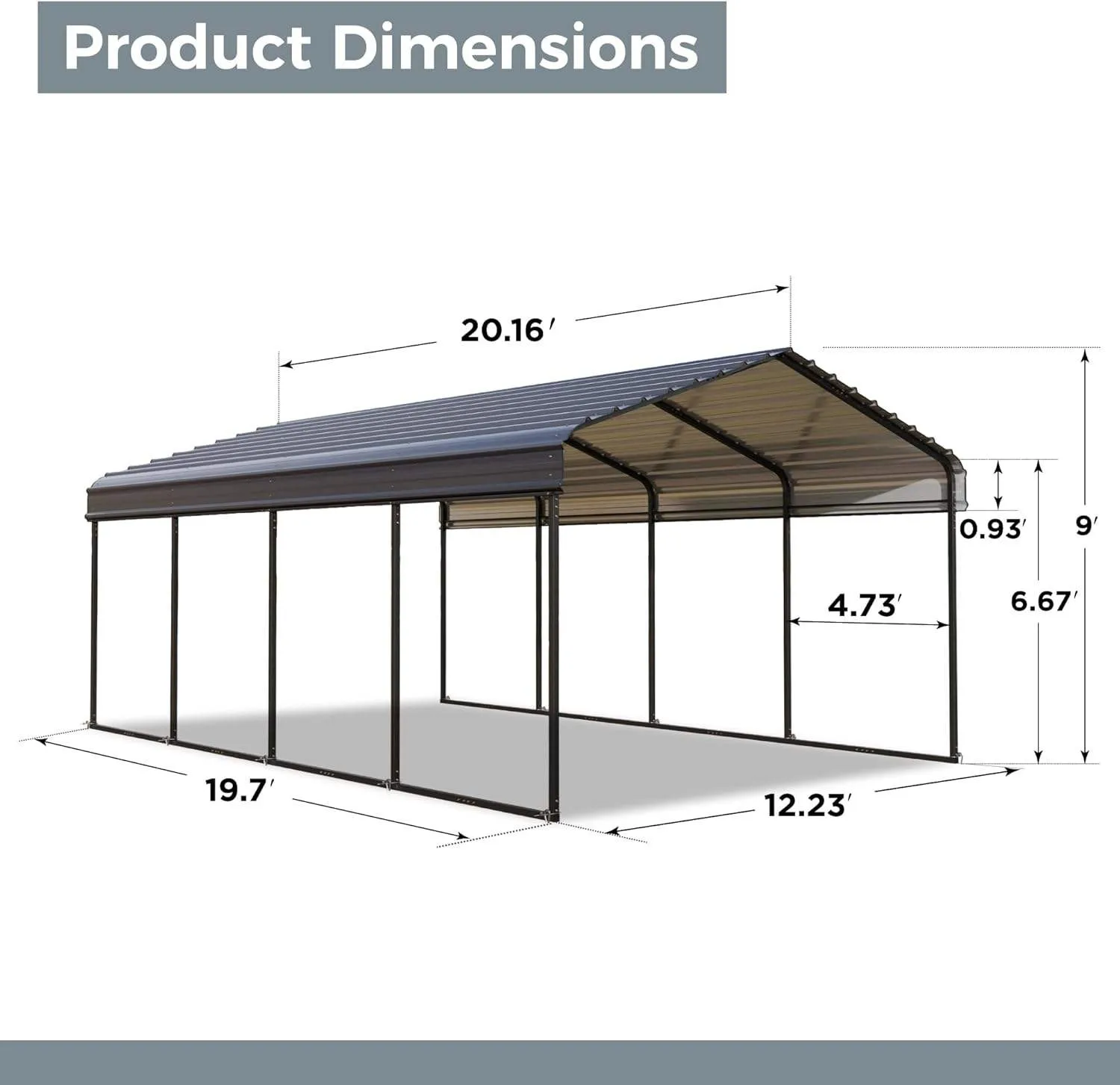 11x19ft Prefabricated Arched Roof Metal Half Cover Garage Waterproof Windproof Shelter For RV Camping Camper Yard RV Camper