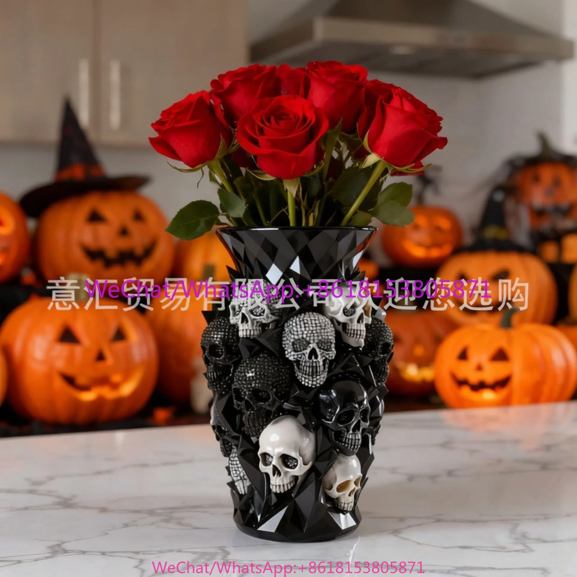 Skull Vase Home Resin Tabletop Ornament Gothic Decorative Dried Flowers