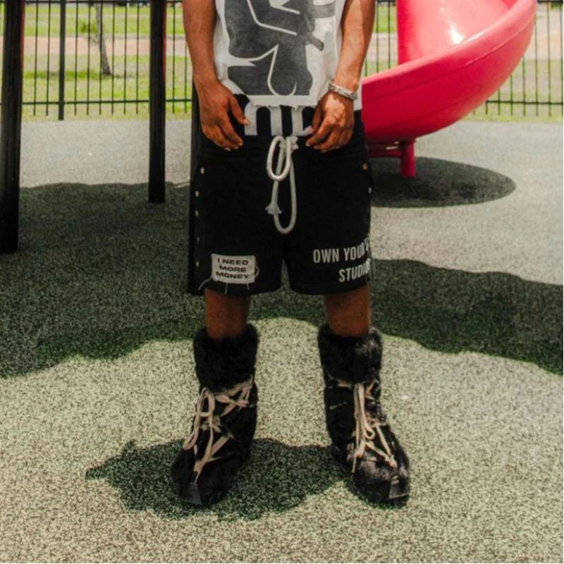 

Шорты с завышенной талией и двойной талией, цифровой вышивкой и шнурком, мужские брюки в уличном стиле в стиле хип-хоп