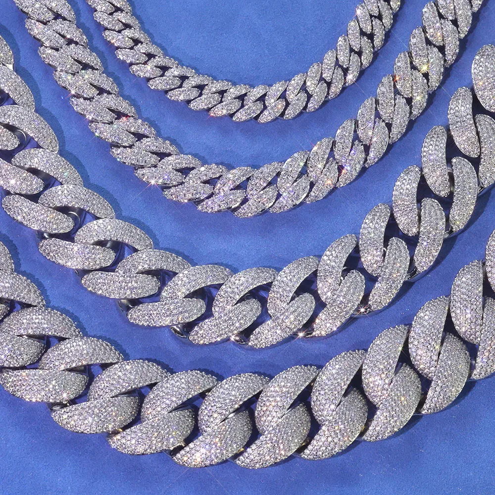 Men's NUOYA Chunky Cuban Link Chain 10mm-20mm Width Gold Plated Bling Moissanite Stone Iced Out Diamond Necklace Hip Hop Jewelry