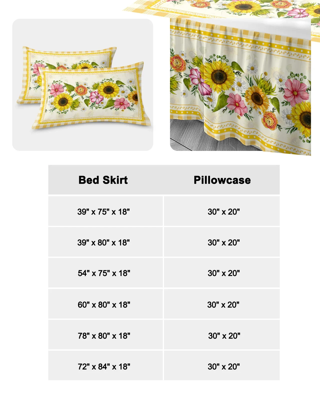 Pastoral Sunflower Plaid Bed Skirt Elastic Fitted Bedspread With Pillowcases Bed Protector Mattress Cover Bedding Set Bed Sheet