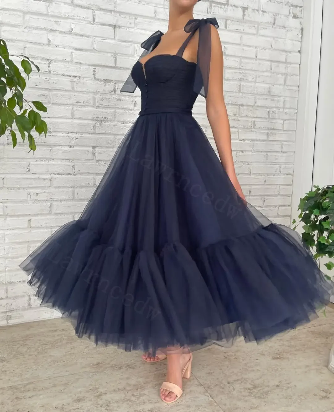 Robes de bal en Tulle à bretelles Spaghetti sur mesure longueur de thé chérie robes formelles a-ligne robe de princesse de fête avec poches Grad