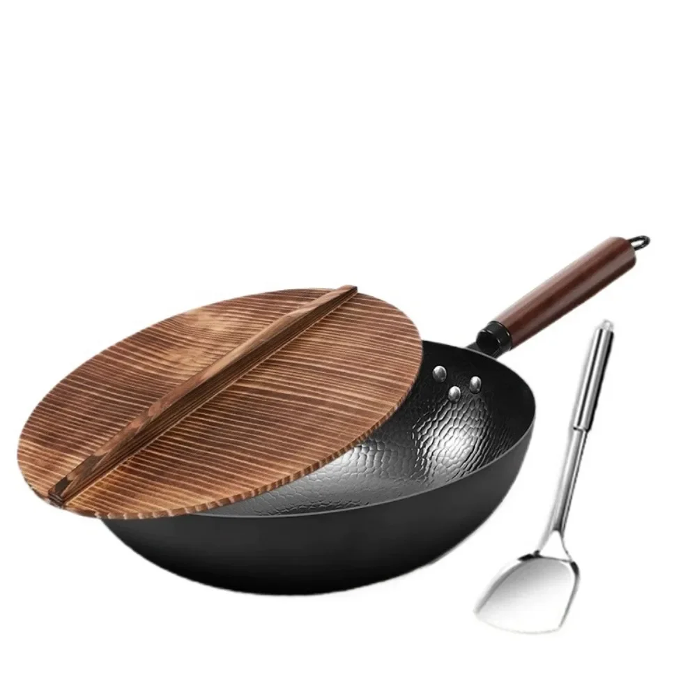 12.5 inch Carbon Steel Wok For Electric Induction and Gas Stoves with Lid Spatula and User Guide Video Included For all Stoves