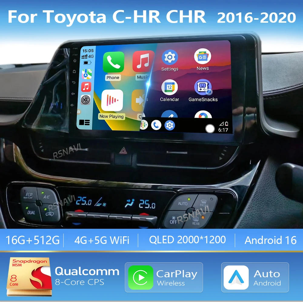 Android 16 Carplay Auto Screen Car Radio Multimedia Player For Toyota C-HR CHR 2016-2020 Right Hand Driver Stereo 2din Head Unit