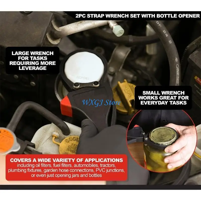 

37JE 4Pcs Strap Wrench Set Universal Rubber Strap Wrench Oil Filter Strap Wrench Set Adjustable Wrench Tools