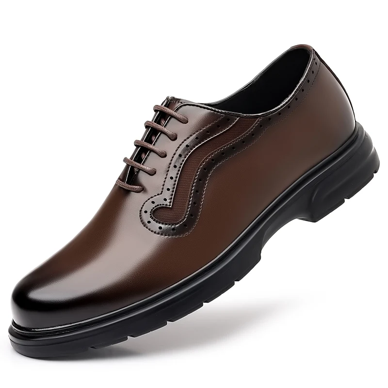 Men's Handcrafted Leather Brogue Oxford Shoes - Sleek Lace-Up Design for Formal Business & Evening Wear