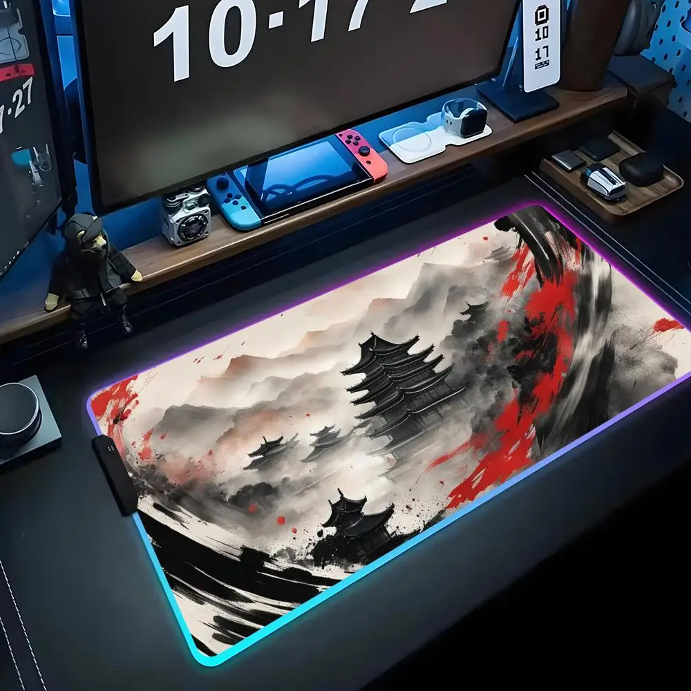

Ink painting Mouse Pad RGB Gaming Mousepad Big LED Pad PC Desk Mat Luminous Mouse Pad Large Keyboard Mats Table Rug With Backlit
