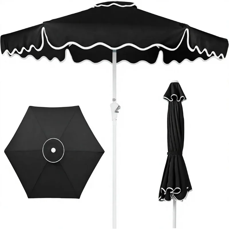 7.5ft Steel Patio Market Umbrella Crank Tilt 210g UV Fade Resistant Canopy Wind Vent Heavy Frame Garden Backyard Shade