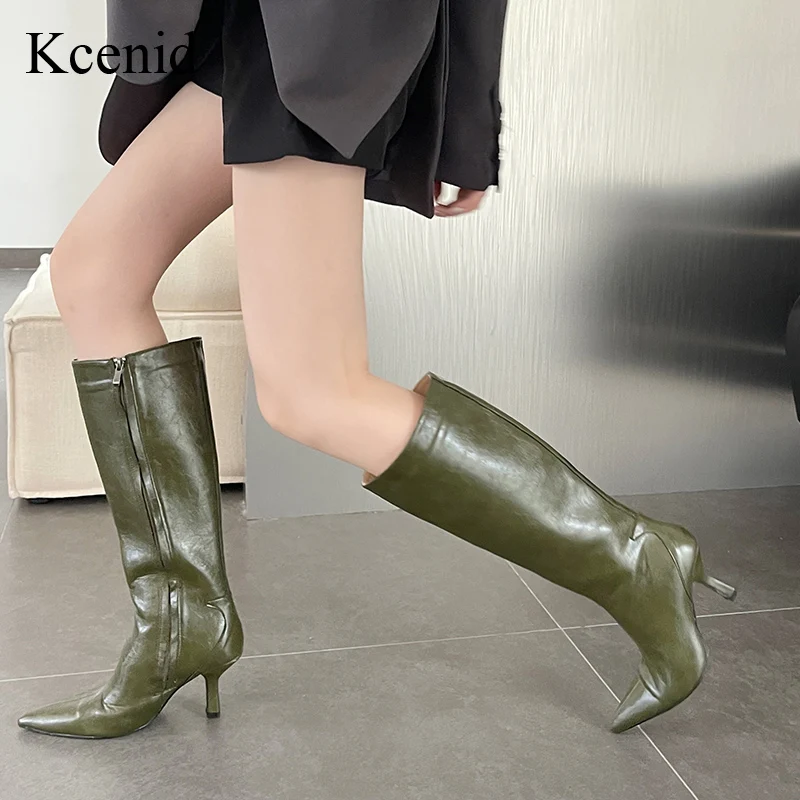 

Kcenid Ladies Pointed Toe Knee High Boots Heels With Zippers Long Modern Pumps Shoes For Women Big Size 43 Fashionable