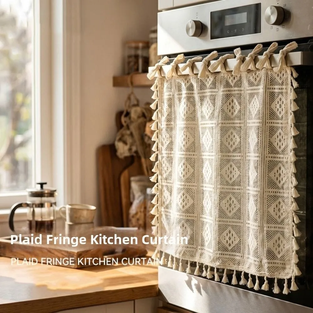 Hide Clutter Lace Oven Door Curtain Tassels Rural Style Dishwasher Cover Skirt Handmade Washable Oven Skirt Small Window