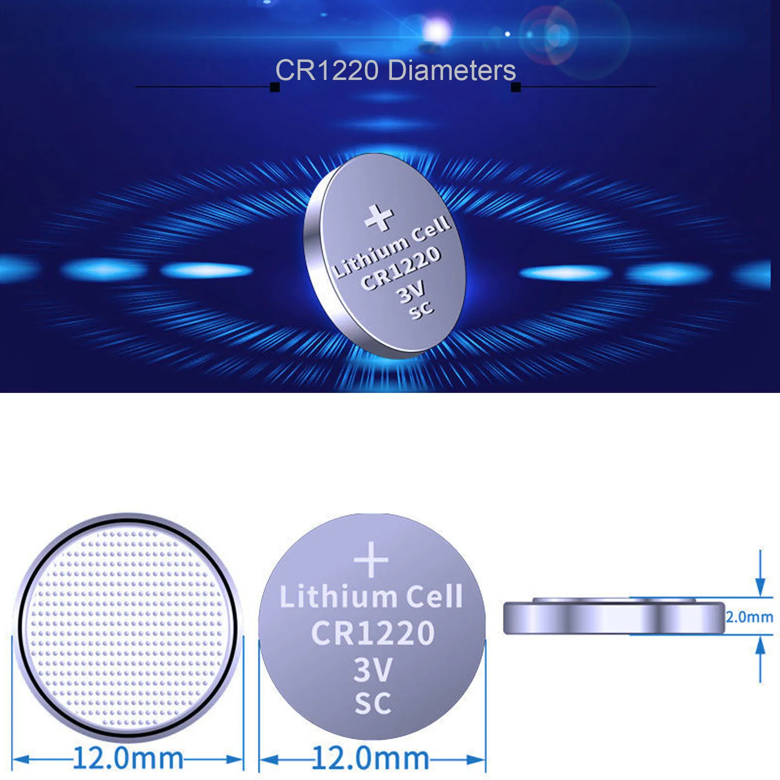 12 بطاقات/60 قطعة 3v CR1220 Lithim بطارية ليثيوم أيون DL1220 BR1220 ECR1220 LM1220 KCR1220 L04 5012LC زر عملة خلية Bateria استبدال