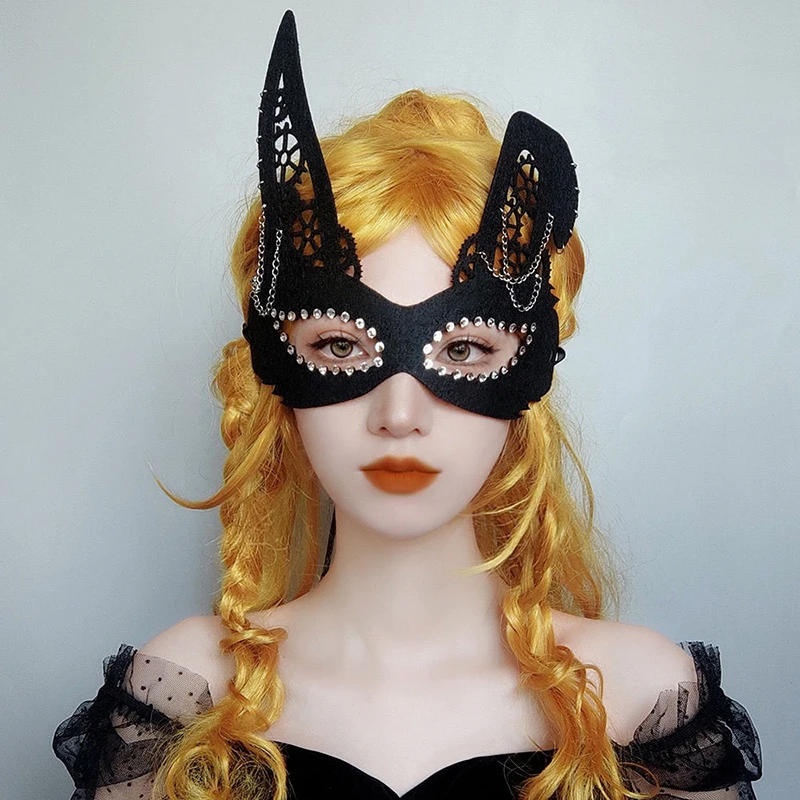 

Halloween Masquerade Ball Mask For Women Half-face Dragon Rabbit Venetian Masks Veil Rhinestones Chain Easter Party Mystery Prom