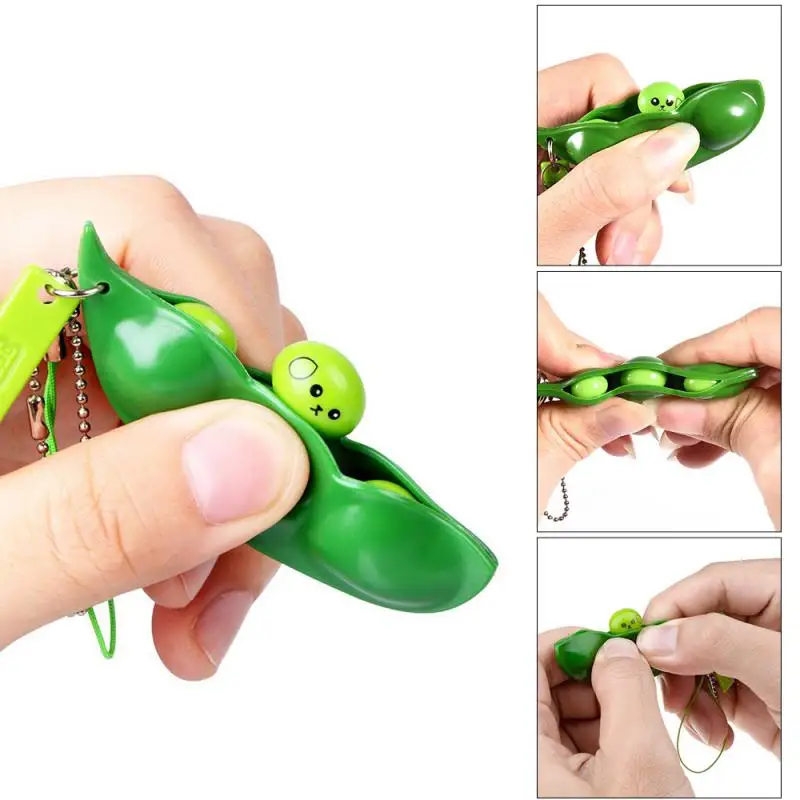 

1pc Squishy Infinite Squeeze Edamame Bean Edamame Bean Pea Decompression Toys Chain Key Chain Stress Relieve Toys Antistress