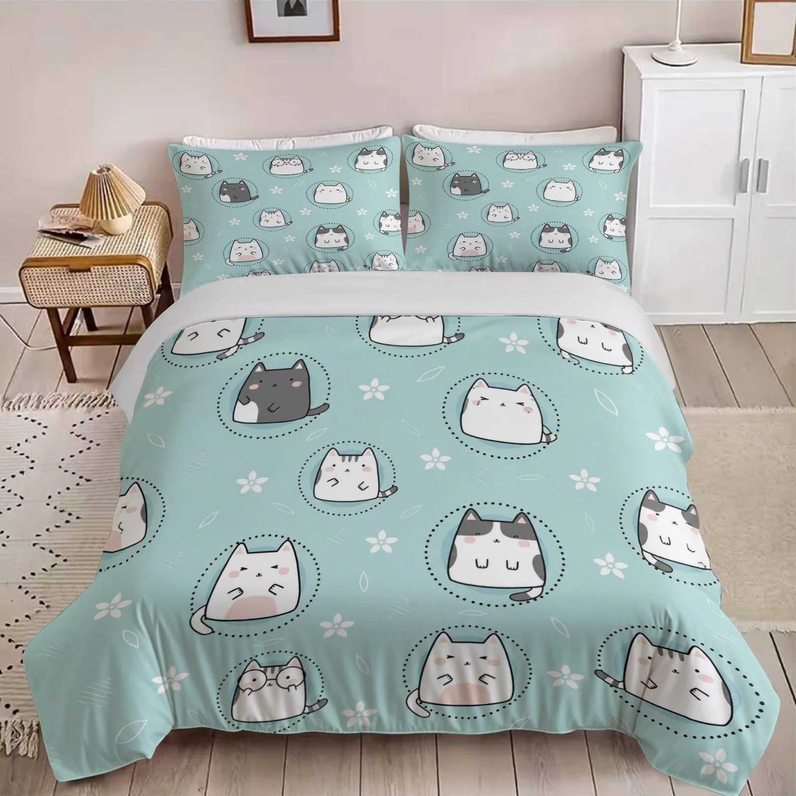 Quirky Cat Duvet Cover Set Multi Size Quilt Cover Queen Size Bedroom Bedding Decoration Machine Washable Bed Sheet Quilt Cover
