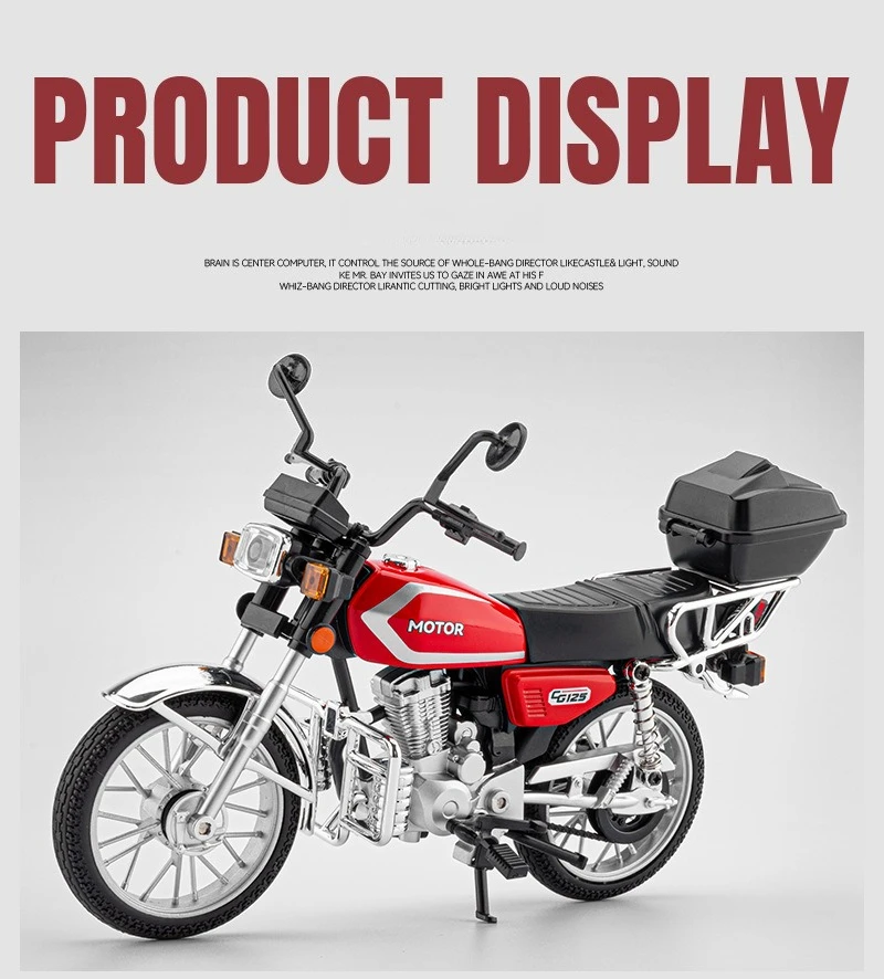 1:12 Flower Cat Motorcycle Model with Base Simulation Alloy Ornament Retro 90s Classic Toy Car
