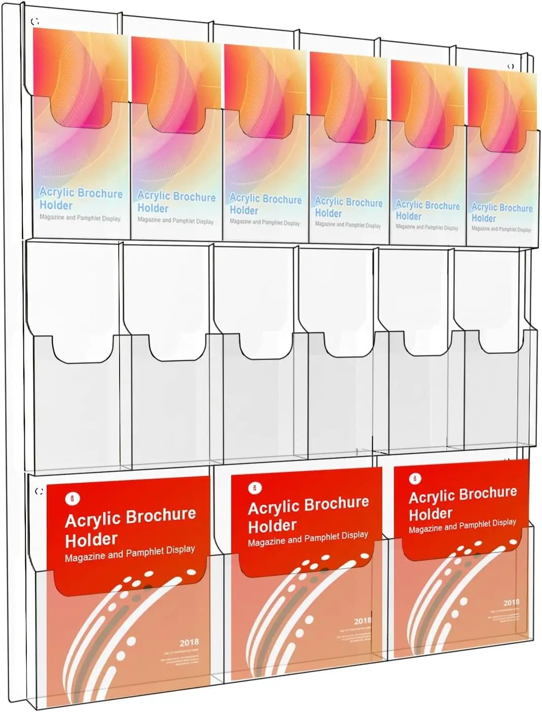 

Acrylic Brochure Holder Wall Mount, Magazine and Pamphlet Display, Clear Literature Organizer Rack for 12 Pamphlets and
