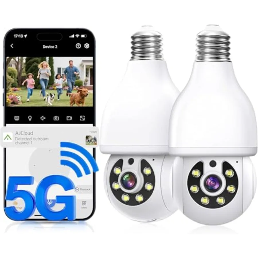 

Light Bulb Security Camera 5Gand2.4GHz WiFi Light Bulb Camera Outdoor 2-in-1 LED Lightbulb Camera for Home Security Two-Way Tal